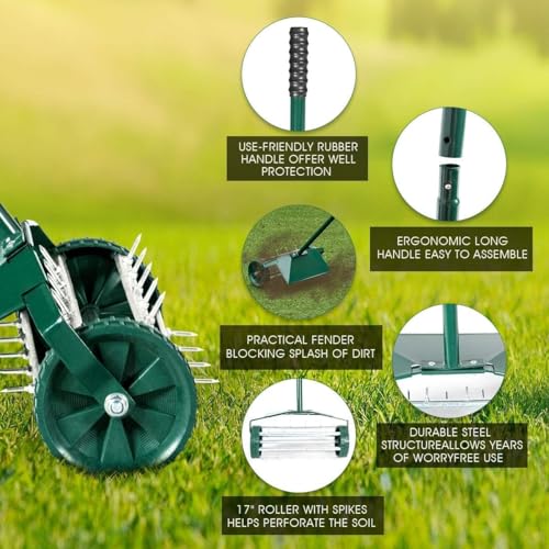 Parkland® Lawn Aerator - 45 X 122 Cm Manual Grass Spike Roller with Splash Proof Fender, 3-Piece Handle, Sharp Steel Spikes To Perforate Any Soil, Lawn Aerator Tool For Outdoor & Garden 8 Parkland® Lawn Aerator - 45 X 122 Cm Manual Grass Spike Roller with Splash Proof Fender, 3-Piece Handle, Sharp Steel Spikes To Perforate Any Soil, Lawn Aerator Tool For Outdoor & Garden - Image 8