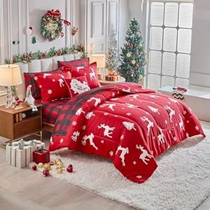 Flysheep Christmas Comforter Set 3 Pieces Queen Size 88x88 inches, White Deer and Snowflake on Red Xmas Holiday Pattern Design, Soft Microfiber Lightweight Bedding Sets for All Season Flysheep Christmas Comforter Set 3 Pieces Queen Size 88×88 inches White Deer and Snowflake on Red Xmas Holiday Pattern Design Soft Microfiber Lightweight Bedding Sets for All Season