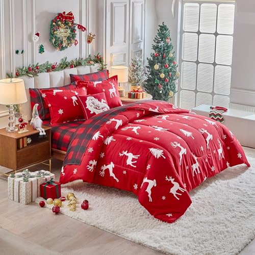 Flysheep-Christmas-Comforter-Set-3-Pieces-Queen-Size-88×88-inches-White-Deer-and-Snowflake-on-Red-Xmas-Holiday-Pattern-Design-Soft-Microfiber-Lightweight-Bedding-Sets-for-All-Season Flysheep Christmas Comforter Set 3 Pieces Queen Size 88×88 inches White Deer and Snowflake on Red Xmas Holiday Pattern Design Soft Microfiber Lightweight Bedding Sets for All Season