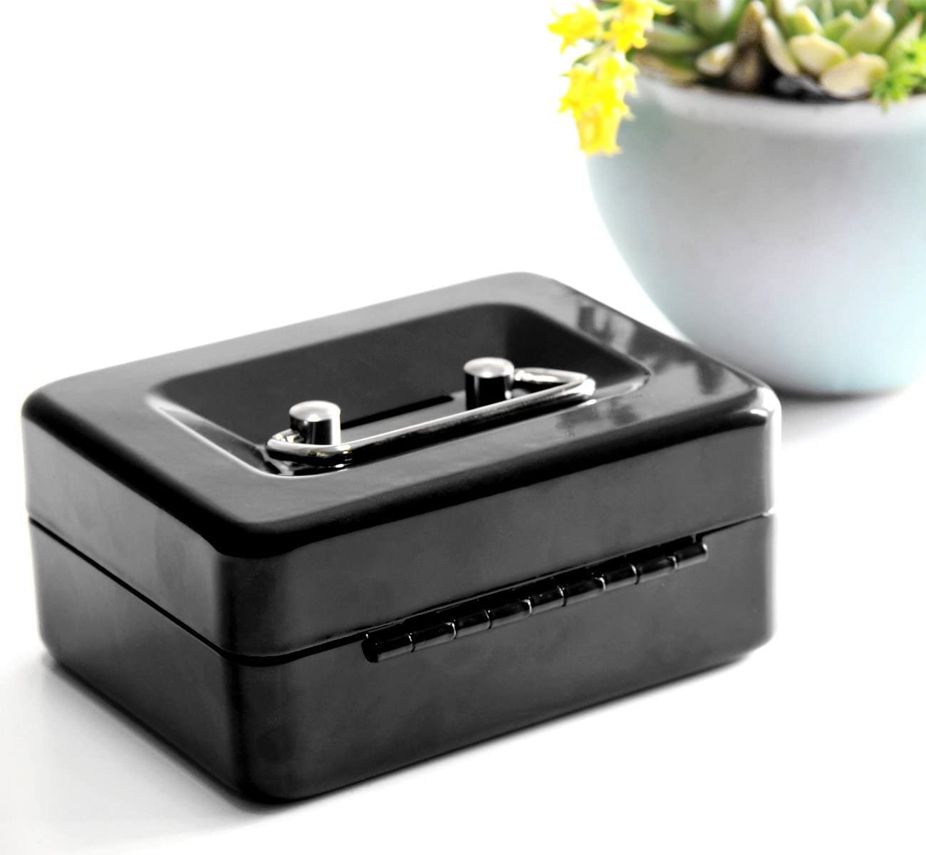 Small Cash Box with Key Lock,Money Slot, Double Layer 2 Keys for Security, Festivals, Durable Metal Cash Box with Money Tray (Black)-image-35