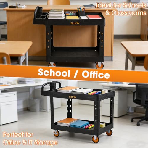 Extra-Large-Heavy-Duty-Plastic-Utility-Work-Cart-435-x-246-in-550-lbs-Capacity-Deep-Tub-Shelves-Ergonomic-Handle-5-Inch-Casters-Rolling-Service-Cart-Tool-Cart-Garage-Warehouse-Shop