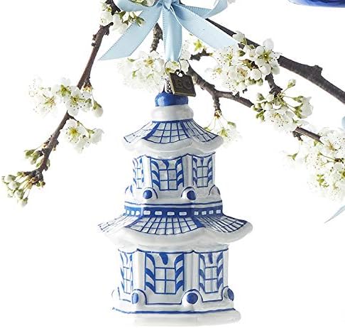 Raz 4.25" Pagoda Delft Glass Christmas Ornament 3953018