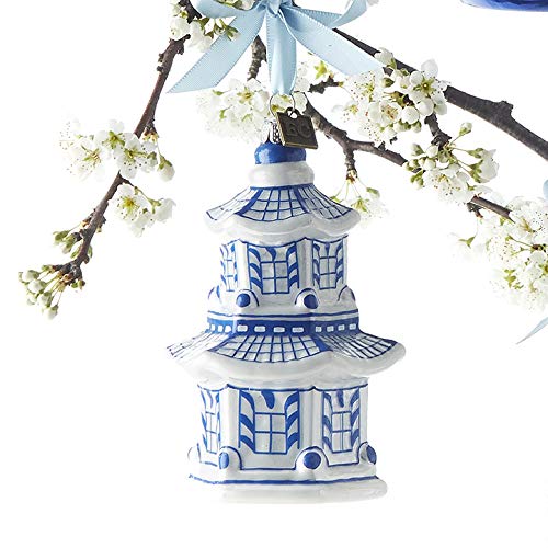 Raz 4.25" Pagoda Delft Glass Christmas Ornament 3953018 #TOP11