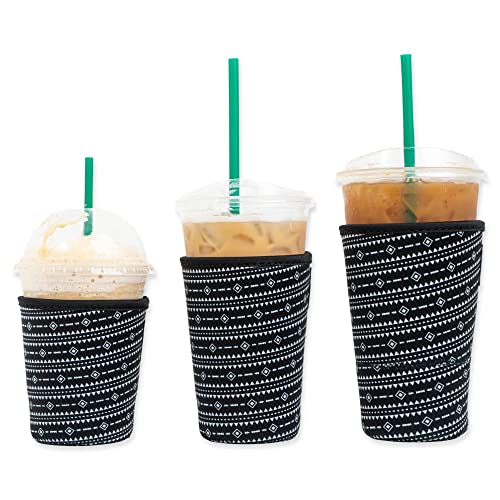 Baxendale Iced Coffee Sleeves for Cold Drink Cups - 3 Pack Reusable Neoprene Iced Coffee Cup Sleeve for Cold Drinks, Compatible with Starbucks Dunkin and more (3 PK S/M/L, Diamond)