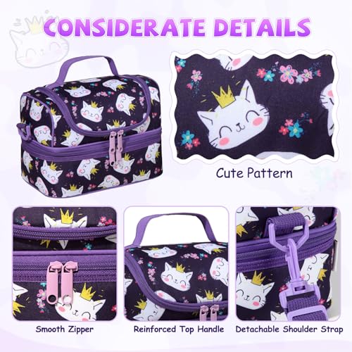 Lunch Bag for Kids,ChaseChic Insulated Lunch Boxes Bag Lightweight Water-Resistant Cooler Bag for Boys Girls in Dual Compartment Leak-Proof Lunch Organizer Purple Cats - Image 4