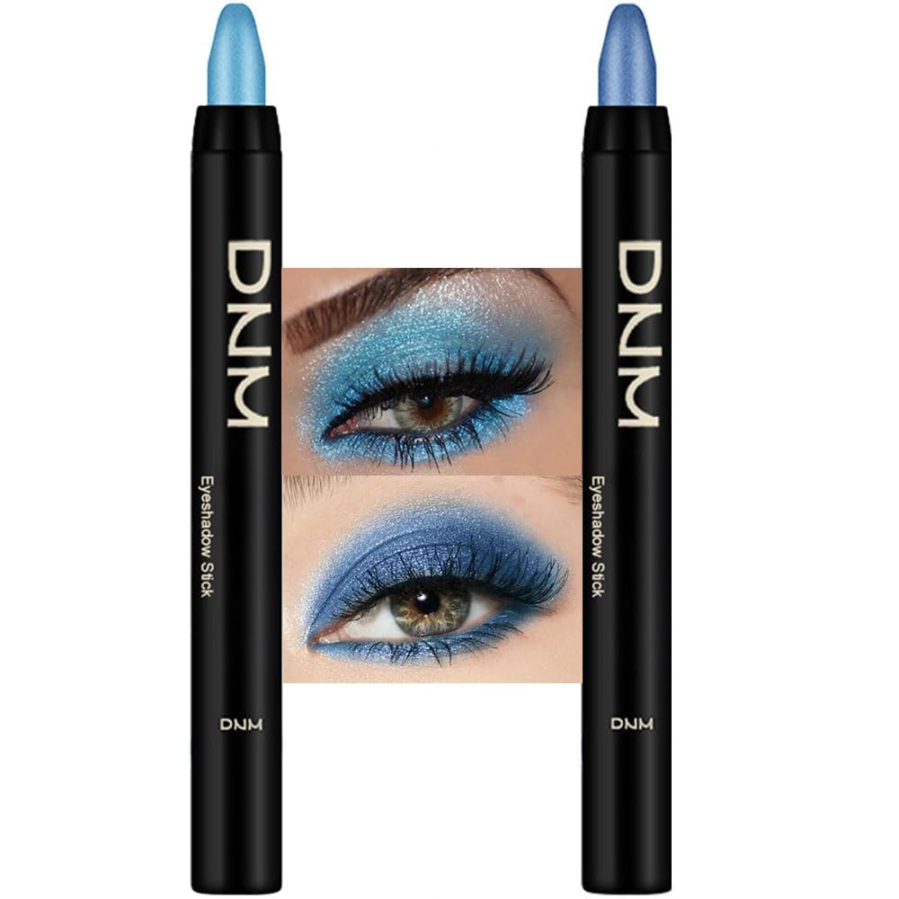 evpct 2Pcs Creme Lidschatten Stifte Set für Augen Schimmer Augen Buntstift Schattenaufheller Stick Bleistift Bulk (11# Schillerndes Blau & 13# Königsblau, 2er-Pack)