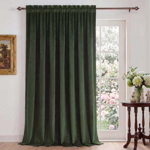 NICETOWN Sliding Glass Door Velvet Curtain Olive Green, W100 x L84