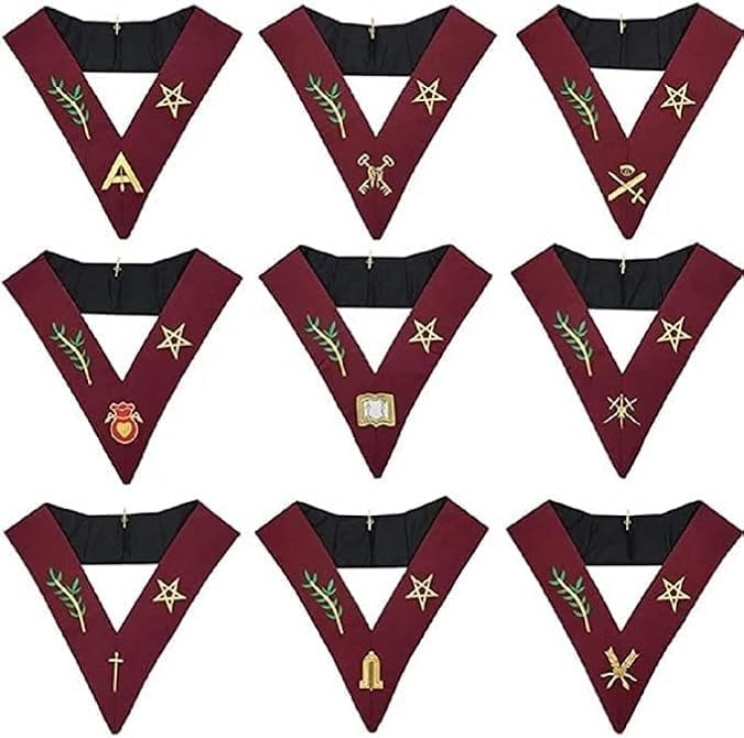 Masonic Blue Lodge 14th Degree Machine Embroidered Collars | Set of 9 Collars, QM35 Model, Machine Embroidered
