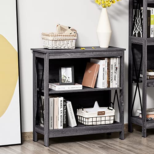 Homcom Industrial Style Corner Open Bookshelf With Storage Shelves And Metal X Bar Frame For Living Room, Dark Grey #TOP1