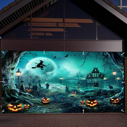 OERJU Halloween Garage Door Cover Banner Halloween Garage Door Decorations Hanging Backdrop Wall Background for Outdoor Indoor Holiday Party Home Yard Hallowmas All Saints' Day Decor Mural 6x13ft