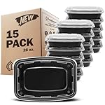 Freshware Meal Prep Containers 15 Count (Pack of 1) Compartment Food Storage Containers with Lids, Bento Box, BPA Free, Stackable, Microwave/Dishwasher/Freezer Safe (28 oz) (Color May Vary)