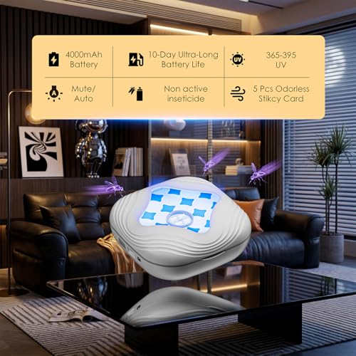 Image of Flying Trap Insect, 2 in 1 Portable Fruit Fly Trap 4000 mAh, 2 Trap Wihte and 10 Glue Cards, Fruit Fly Traps for Gnat, Moth, Mosquito, Suitable for Home, Outside,Patio,Backyard,Camping