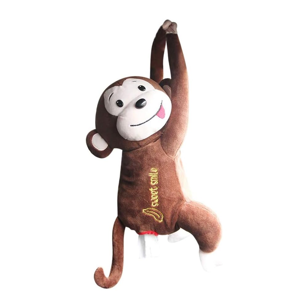 JOYWU Monkey Tissue Holder for Car,3D Creative Monkey Tissue Box with Button Design,Soft Hanging Cartoon Animal Paper Organizer,Napkin Box Paper Storage For Bathroom,Easy to Refill,1 Pcs (brown)