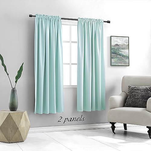 Image of DONREN 63 Inch Length Aqua Blackout Curtains for Bedroom - Window Treatment Rod Pocket Curtain Drapes (Set of 2 Panels)