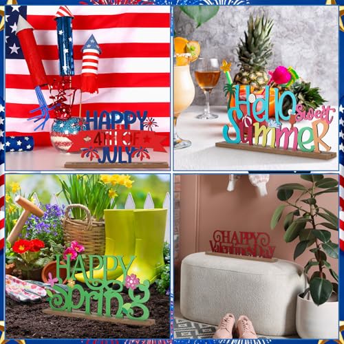 12 Pcs Interchangeable Seasonal Decor Holiday Sign Wooden Desk Table Decor for Office Home Rustic Farmhouse Multiple Holiday Sign with Wooden Base Tiered Tray Tabletop Mantel Valentine Welcome Signs - Thumbnail 5