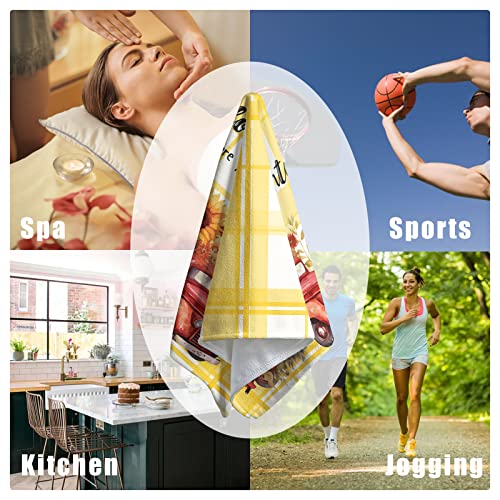 Lealeg Sunflower Kitchen Towels, Summer Honey Bee Hand Towels, Red Trucks With Flowers Bath Towel, Absorbent Soft Cotton Drying Baking Dish Towels Tea Towels For Daily Kitchen Home Cleaning Bathroom #TOP6