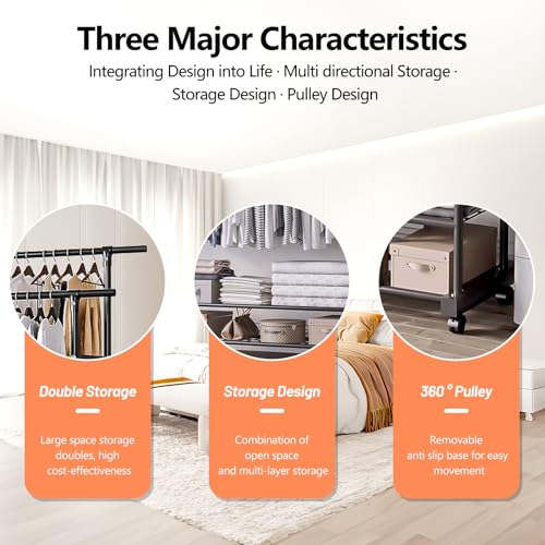 ALKNOT - Kleiderständer,Kleiderstange,Kleiderständer auf Rollen,kleiderständer mit rollen(Schwarz)