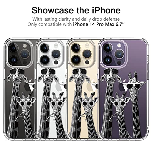 Bicol Hybrid Iphone 14 Pro Max Case Clear Fashion Designs Phone Cover For Women Girls, Stylish Slim Shockproof Hard Pc+Tpu Bumper Flower Protective Phone Case For Iphone 14 Pro Max 6.7" Giraffe Family #TOP2