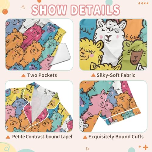 senya Color Alpaca Cute 1 Satin Summer Pajama Sets Silk Short Sleeve Button Down Sleepwear3