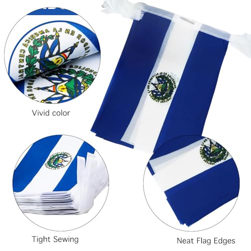 Image of El Salvador Flags Salvadoran String Flag Banners for Patriotic Events Independence Day Sports Bars Inside Outside Decorations 33 Feet 30 Flags