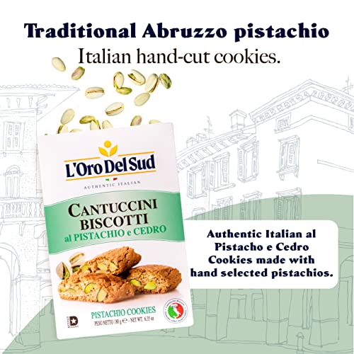 Pistachio And Cedron Biscotti, Cantuccini D'abruzzo, Italian Cookies Made With Real Quality Ingredients, 180 G, 6.3 Oz, L'oro Del Sud. Gourmet Cookies #TOP3