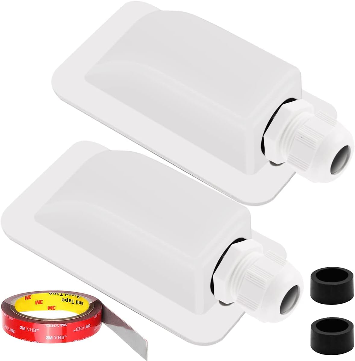 DKARDU Cable Entry Gland Solar Single Port Waterproof Housing Cable Duct ABS IP68 3-12mm for RV Boats, 2 PCS Solar Panel Wiring Mounting Brackets for Motorhomes Campervans Caravans, White