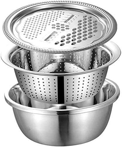 Stainless Steel Multifunctional Basin - Bowl, Drain Basket, Julienne Graters for Vegetable Cutter,Vegetable/Fruit Grater Kitchen Mesh Strainers (26 cm)