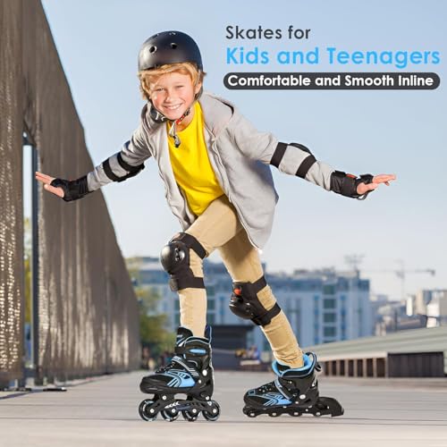 TOMSHOO Inliner, Rollschuhe Inline Roller Skates mit 4 Größen Verstellbar, LED Rädern, Mehrere Größenoptionen, Inlineskates für Kinder Erwachsene Jungen Mädchen
