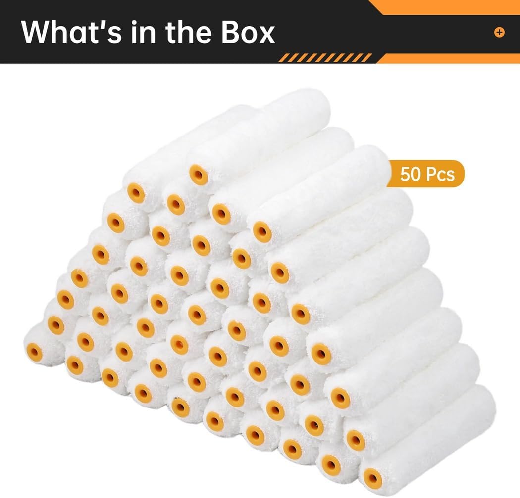 50 Pcs Paint Roller Covers, 6.3-Inch Mini Paint Rollers for Walls, Ceilings, and Home Painting
