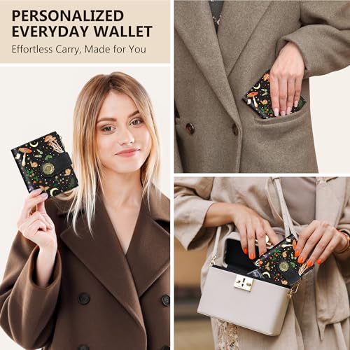 Chelmon Mushroom Butterfly Small Wallet Woman RFID Blocking, PU Leather Bifold Credit Card Ladies Wallets with ID Window, Cute Zipper Coin Pocket Purse for Girls — view 2