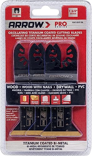 Arrow OSC125C-3A Titanium Coated Carbide Flush-Cut Oscillating Multitool Cutting Blades for Wood, Drywall, PVC, and Metal, 1-3/8 Inch, 3-Pack - Thumbnail 6
