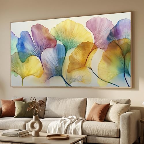 Affiche artistique colorée de feuilles de ginkgo abstraite 60x105cm