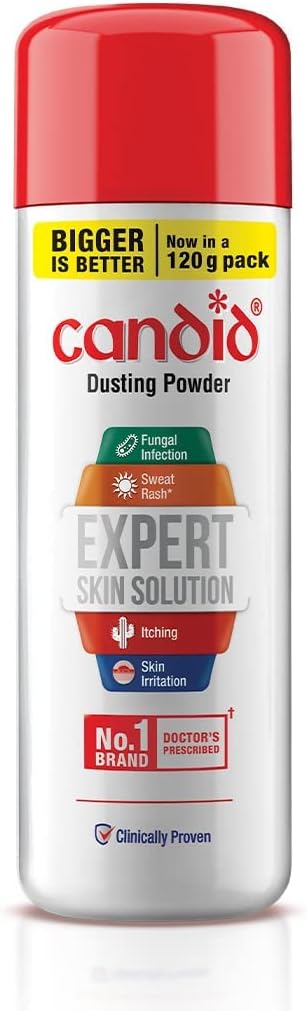 Candid Dusting Powder | Expert Skin Solution |Doctor's Prescribed No.1 Brand | Prevents Sweat Rash, Itching, Fungal Infection & Skin Irritation | Anti-fungal Powder | Clotrimazole | 120g | Pack of 4