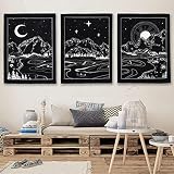 Lifeel 3Pack Sun and Moon and Star Landscape Tapestry Wall Hanging, Vertical Black and White Aesthet