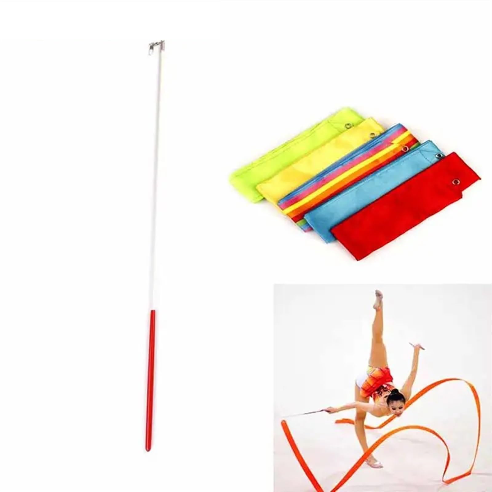 Bacchetta da Ballo con Nastro, 6m Nastri da Palestra Colorati Nastro da Danza Arte Ritmica Ginnastica Balletto Streamer Asta Girevole Bastone Allenamento(Multicolor)