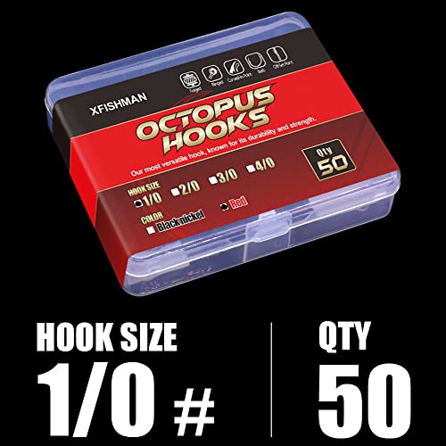 Image of Octopus-Hook-Fishing-Beak-Circle-Hooks-Freshwater-Red-Black-100-50 Pack