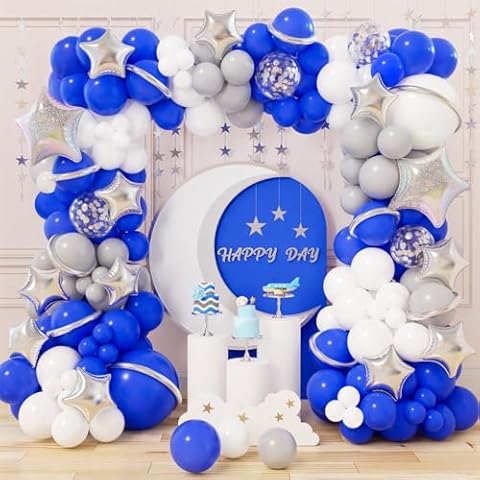 151PCS Blue and White Balloon Garland Arch Kit with Royal Blue White Balloon Laser Star Foil Balloon for Boys Graduation Baby Shower Kids Boy Space Party Birthday Party Decorations Cover