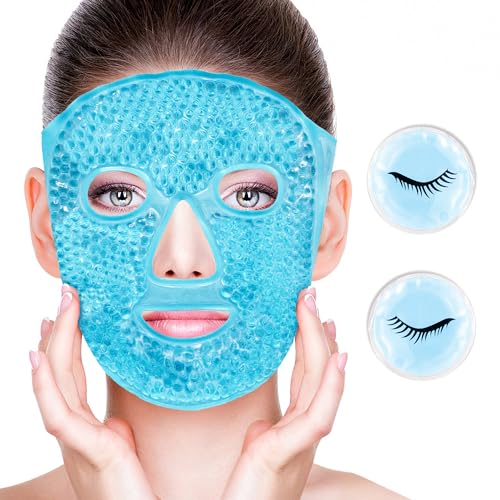 CONBELLA Cold Face Eye Masks Ice Face Mask Hot Cold Compress For Dark Circles, Puffiness, Migraines, Headache, Stress, Redness, Cooling Face Masks For Women Man, Skin Care