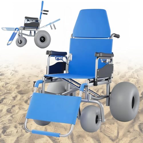 Beach Reclining Wheelchair with Balloon Tires 300 lb Capacity