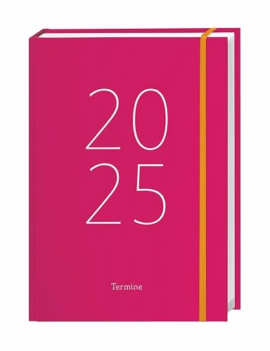 Tages-Kalenderbuch A6, pink 2025: Pinker Terminkalender mit Schulferien und Feiertagen. Buch-Kalender mit Lesebändchen und Gummiband. Taschenkalender 2025 zum Planen von Terminen (Kalenderbücher Heye)