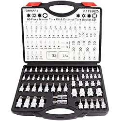 TOMMARS 60-Pc Master Torx Bit Socket and External Socket Set 1/4