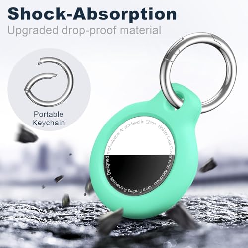 Image of MOLOSLEEVE Case for AirTag 2nd Gen (2026) & 1st Gen, Shockproof Holder Anti-Scratch Protective Cover for Air Tags, Men's Women's Keyrings & Keychains for Keys, Luggage, Bags, Mint Green