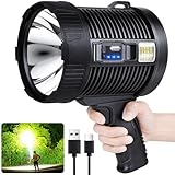 Spotlight Flashlight Outdoor, 3,000 Lumen Brightest Rechargeable Spotlight with Solar Panels & 6 Modes, Powerful LED Spotlights 30H Long Runtime, Large Handheld Spot Light for Boating Hunting