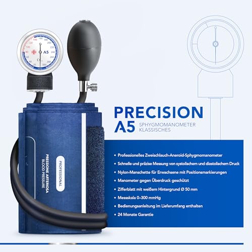 AIESI® Professionelles manuelles Blutdruckmessgerät für Erwachsene ohne Stethoskop PRECISION A...