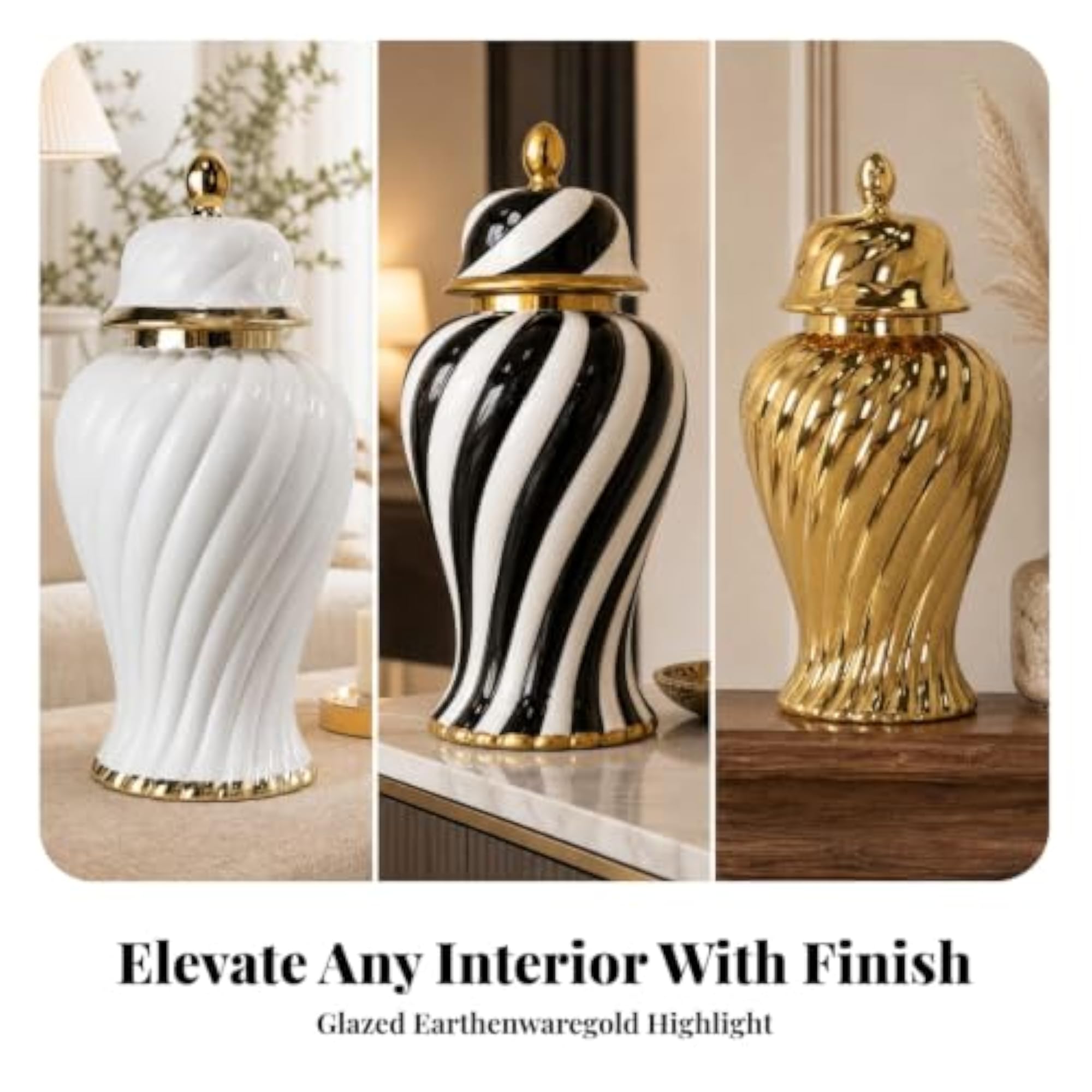 Transitional Ginger Jar with Lid, Classic Lidded Spiral-Ribbed Design