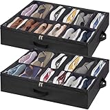 Lifewit Under Bed Shoe Storage Organizer 2 Pack(12 Shoes Cells), 4.3 Inches Profile Fabric Shoes Container Box with Clear Cover, Foldable Storage Bag with 2 Handles, Fits 12 to 24 Pairs