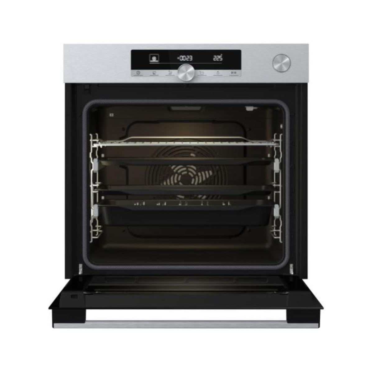 Four électrique multifonction Hisense O643PX, encastrable, 77 litres, 60 cm, combiné, vapeur, fonction pizza 300°, pyrolyse, couleur inox, classe énergétique A+