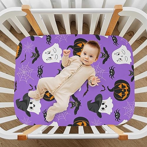 Image of Ghost Halloween Crib Sheets Soft Breathable Fitted Baby Crib Sheets Mattress Cover for Girl Boys, 52 inch x 28 inch x 9 inch