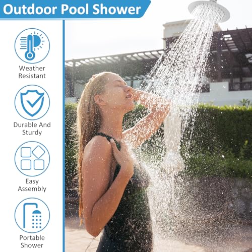 Outdoor Shower Kit Portable Outdoor Shower Wood Outside Shower Outdoor Pool Shower with Chassis Board Outdoor Shower Kit for Backyard, Poolside, Patio - Thumbnail 3