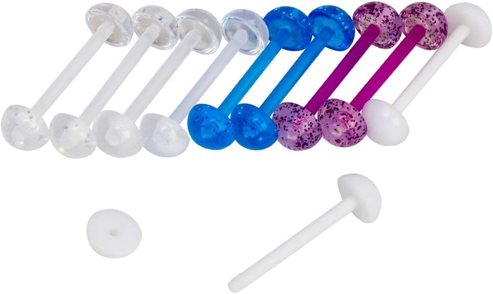 CrazyPiercing 5Pair Acrylic Tongue Rings 14G Flexible Glitter Half Ball Tongue Barbell Retainer Body Piercing Jewelry Bar Length 16mm